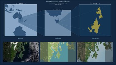 Bruny Island in the Tasman Sea - belonging to Australia. Described location diagram with yellow shape of the island and sample maps of its surroundings clipart