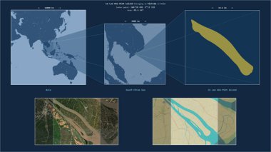 Cu Lao Hoa Minh Island in the South China Sea - belonging to Vietnam. Described location diagram with yellow shape of the island and sample maps of its surroundings clipart