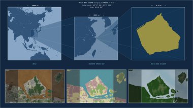 Daxie Dao Island in the Eastern China Sea - belonging to China. Described location diagram with yellow shape of the island and sample maps of its surroundings clipart