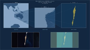 Dorre Island in the Indian Ocean - belonging to Australia. Described location diagram with yellow shape of the island and sample maps of its surroundings clipart