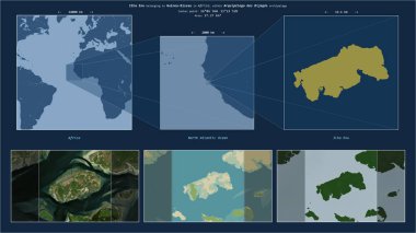 Kuzey Atlantik Okyanusu 'ndaki Ilha Enu, Gine-Bissau' ya ait. Adanın sarı şekli ve çevresinin örnek haritalarıyla tanımlanmış konum diyagramı.