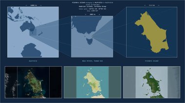 Flinders Island in the Tasman Sea - belonging to Australia. Described location diagram with yellow shape of the island and sample maps of its surroundings clipart