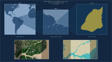 Ilha do Franco in the North Atlantic Ocean - belonging to Brazil. Described location diagram with yellow shape of the island and sample maps of its surroundings clipart