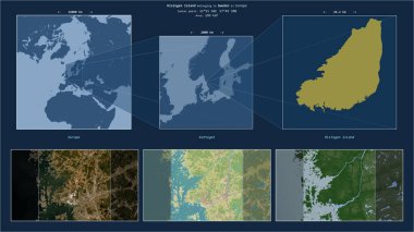 Hisingen Island in the Kattegat - belonging to Sweden. Described location diagram with yellow shape of the island and sample maps of its surroundings clipart