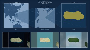 Japonya 'ya ait Doğu Çin Denizi' nde. Adanın sarı şekli ve çevresinin örnek haritalarıyla tanımlanmış konum diyagramı.