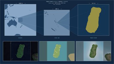Vanuatu 'ya ait Mercan Denizi' ndeki Paama Adası. Adanın sarı şekli ve çevresinin örnek haritalarıyla tanımlanmış konum diyagramı.