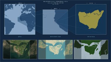 Kuzey Atlantik Okyanusu 'ndaki Ilha de Pecixe Gine-Bissau' ya ait. Adanın sarı şekli ve çevresinin örnek haritalarıyla tanımlanmış konum diyagramı.