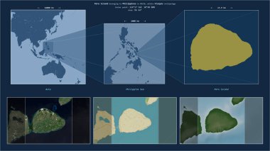 Poro Island in the Philippine Sea - belonging to Philippines. Described location diagram with yellow shape of the island and sample maps of its surroundings clipart