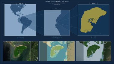 Isla Puna in the South Pacific Ocean - belonging to Ecuador. Described location diagram with yellow shape of the island and sample maps of its surroundings clipart