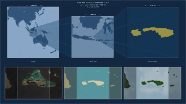 Pulau Raas in the Java Sea - belonging to Indonesia. Described location diagram with yellow shape of the island and sample maps of its surroundings clipart