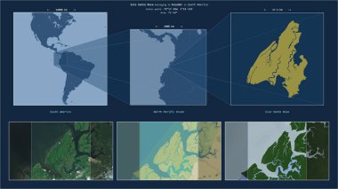 Kuzey Pasifik Okyanusu 'ndaki Santa Rosa Adası Ekvador' a ait. Adanın sarı şekli ve çevresinin örnek haritalarıyla tanımlanmış konum diyagramı.