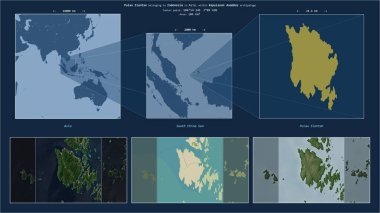 Pulau Siantan in the South China Sea - belonging to Indonesia. Described location diagram with yellow shape of the island and sample maps of its surroundings clipart