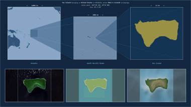 Güney Pasifik Okyanusu 'ndaki Tau Adası. Amerika Birleşik Devletleri' ne ait. Adanın sarı şekli ve çevresinin örnek haritalarıyla tanımlanmış konum diyagramı.