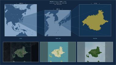 Ukujima in the Japan Sea - belonging to Japan. Described location diagram with yellow shape of the island and sample maps of its surroundings clipart