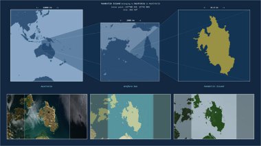 Vanderlin Island in the Arafura Sea - belonging to Australia. Described location diagram with yellow shape of the island and sample maps of its surroundings clipart
