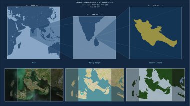 Bengal Körfezi 'ndeki Velanai Adası. Sri Lanka' ya ait. Adanın sarı şekli ve çevresinin örnek haritalarıyla tanımlanmış konum diyagramı.
