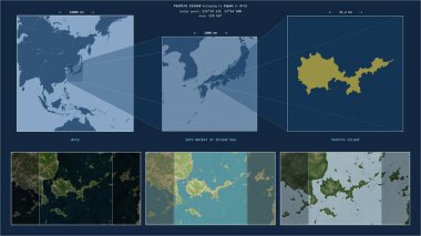 Yashiro Island in the Seto Naikai or Inland Sea - belonging to Japan. Described location diagram with yellow shape of the island and sample maps of its surroundings clipart