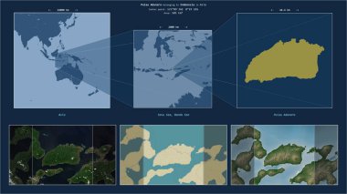 Endonezya 'ya ait Savu Denizi' ndeki Pulau Adunara. Adanın sarı şekli ve çevresinin örnek haritalarıyla tanımlanmış konum diyagramı.