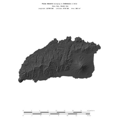 Endonezya 'ya ait Savu Denizi' ndeki Pulau Adunara, uzaklık ölçeğinde, bir bilek yüksekliği haritasında izole edilmiştir.