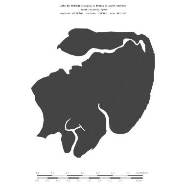 Brezilya 'ya ait Güney Atlantik Okyanusu' ndaki Ilha do Andrade, bir bilek yüksekliği haritasında izole edilmiş, mesafe ölçeğinde.