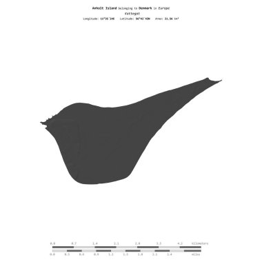 Anholt Island in the Kattegat, belonging to Denmark, isolated on a bilevel elevation map, with distance scale clipart