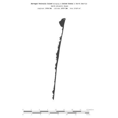 Amerika Birleşik Devletleri 'ne ait Kuzey Atlantik Okyanusu' ndaki Barnegat Yarımadası Adası, bir bilek yüksekliği haritasında izole edilmiş, mesafe ölçeğinde.