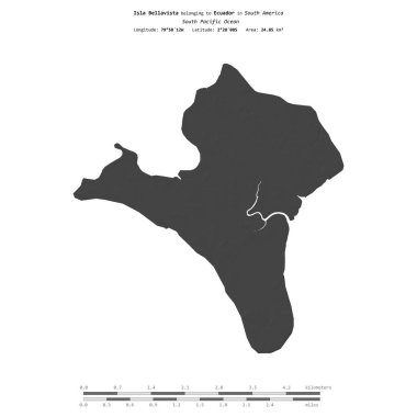 Güney Pasifik Okyanusu 'ndaki Bellavista Adası, Ekvador' a ait, bir bilek yüksekliği haritasında izole edilmiş, mesafe ölçeğinde.