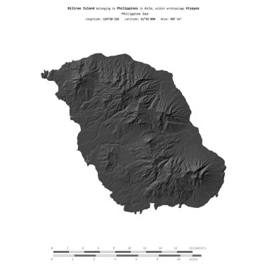 Filipin Denizi 'ndeki Biliran Adası, uzaklık ölçeğinde, bir bilek yüksekliği haritasında izole edilmiştir.