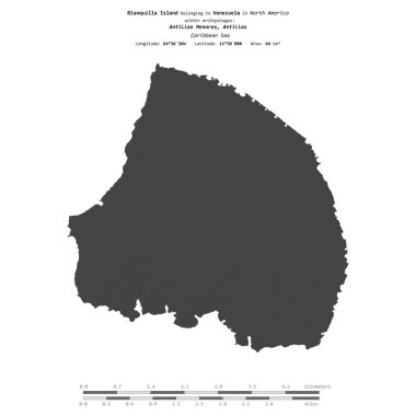 Karayip Denizi 'ndeki Blanquilla Adası, Venezuela' ya ait, bir bilek yüksekliği haritasında izole edilmiş, mesafe ölçeğinde.