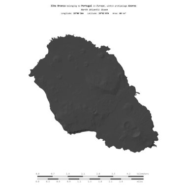 Portekiz 'e ait Kuzey Atlantik Okyanusu' ndaki Ilha Branca, uzaklık ölçeğinde bir bilek yüksekliği haritasında izole edilmiştir.