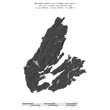Saint Lawrence Körfezi 'ndeki Cape Breton Adası. Kanada' ya ait. Bilek yüksekliği haritasında izole edilmiş.