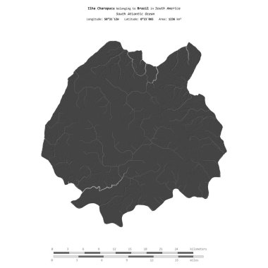 Brezilya 'ya ait Güney Atlantik Okyanusu' ndaki Ilha Charapucu, bir bilek yükseklik haritasında izole edilmiş, mesafe ölçeğinde.