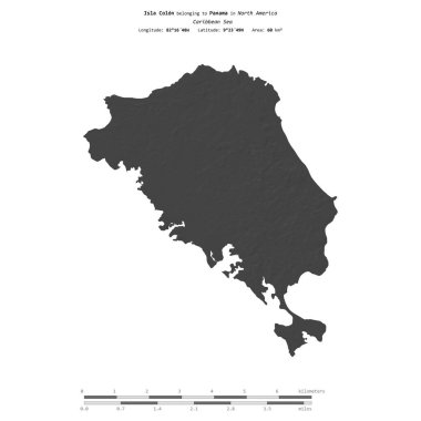 Panama 'ya ait Karayip Denizi' ndeki Kolon Adası, bir bilek yüksekliği haritasında izole edilmiş, mesafe ölçeğinde.