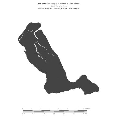 Güney Pasifik Okyanusu 'ndaki Kosta Rika Adası, Ekvador' a ait, bir bilek yüksekliği haritasında izole edilmiş, mesafe ölçeğinde.