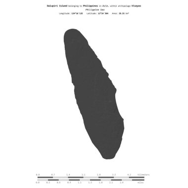 Filipin Denizi 'ndeki Dalupiri Adası, uzaklık ölçeğinde, bir bilek yüksekliği haritasında izole edilmiştir.
