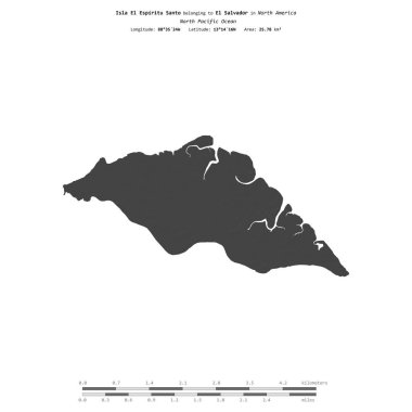 El Espiritu Santo Adası Kuzey Pasifik Okyanusu 'nda, El Salvador' a ait, bir bilek yüksekliği haritasında izole edilmiş, mesafe ölçeğinde