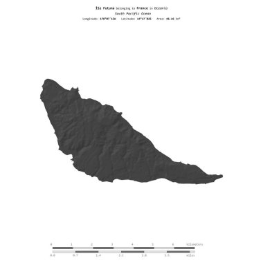Güney Pasifik Okyanusu 'ndaki Ile Futuna, Fransa' ya ait, bir bileklik yükseklik haritasında izole edilmiş, mesafe ölçeğinde.