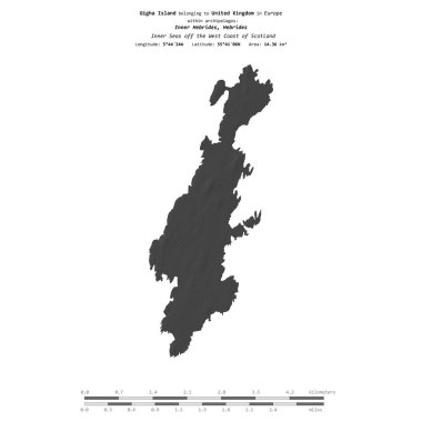 İskoçya 'nın batı kıyısındaki İç Denizler' deki Gigha Adası. Birleşik Krallık 'a ait. Bir bilek yüksekliği haritasında izole edilmiş.