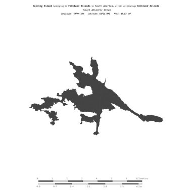 Falkland Adaları 'na ait olan Güney Atlantik Okyanusu' ndaki Golding Adası, bir bilek yüksekliği haritasında izole edilmiştir.