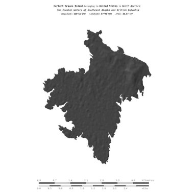 Herbert Graves Adası, Güneydoğu Alaska ve British Columbia 'nın sahil sularında, Birleşik Devletlere ait, bir bilek yüksekliği haritasında izole edilmiş, mesafe ölçeğinde.
