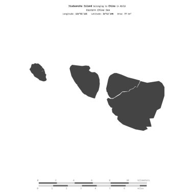Doğu Çin Denizi 'ndeki Jiuduansha Adası, Çin' e ait, bir bilek yüksekliği haritasında izole edilmiş, mesafe ölçeğinde.
