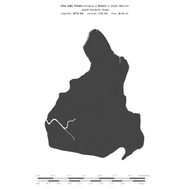 Brezilya 'ya ait Güney Atlantik Okyanusu' ndaki Ilha Joao Pilato, bir bilek yüksekliği haritasında izole edilmiş, mesafe ölçeğinde.