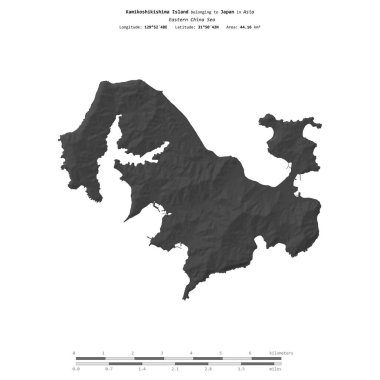 Japonya 'ya ait Doğu Çin Denizi' ndeki Kamikoshikishima Adası, uzaklık ölçeğinde bir bilek yüksekliği haritasında izole edilmiştir.