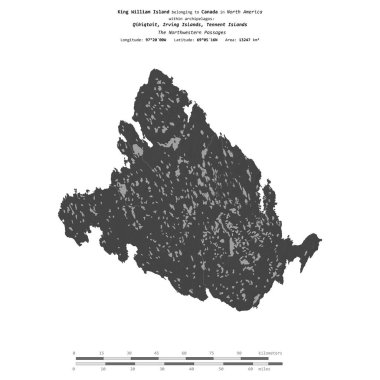 Kanada 'ya ait Kuzeybatı Geçitleri' ndeki Kral William Adası, bir bilek yüksekliği haritasında izole edilmiştir.
