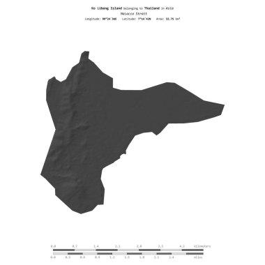 Tayland 'a ait Malacca Boğazı' ndaki Ko Libong Adası, bir bilek yüksekliği haritasında izole edilmiş, mesafe ölçeğinde.