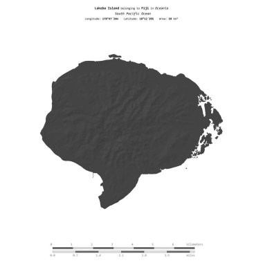 Güney Pasifik Okyanusu 'ndaki Lakeba Adası, Fiji' ye ait, bir bilek yüksekliği haritasında izole edilmiş, mesafe ölçeğinde.