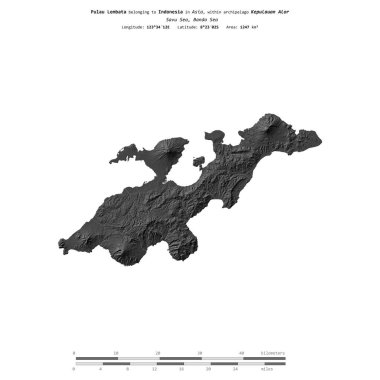 Pulau Lembata in the Savu Sea, belonging to Indonesia, isolated on a bilevel elevation map, with distance scale clipart