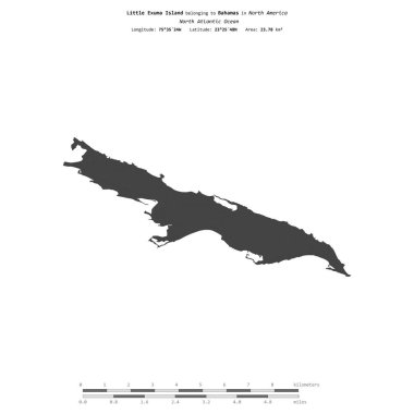 Kuzey Atlantik Okyanusu 'ndaki küçük Exuma Adası, Bahamalar' a ait, bir bilek yüksekliği haritasında izole edilmiş, mesafe ölçeğinde.