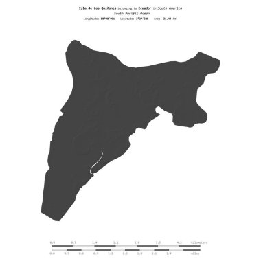 Güney Pasifik Okyanusu 'ndaki Los Quinones Adası, Ekvador' a ait, bir bilek yüksekliği haritasında izole edilmiş, mesafe ölçeğinde.