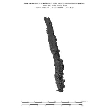 Mercan Denizi 'ndeki Maewo Adası, Vanuatu' ya ait, bir bilek yüksekliği haritasında izole edilmiş, mesafe ölçeğinde.